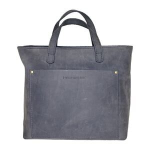 Portland Leather Goods Zippered Meduim Tote Blue Steel Soft Nubuk Leather Bag